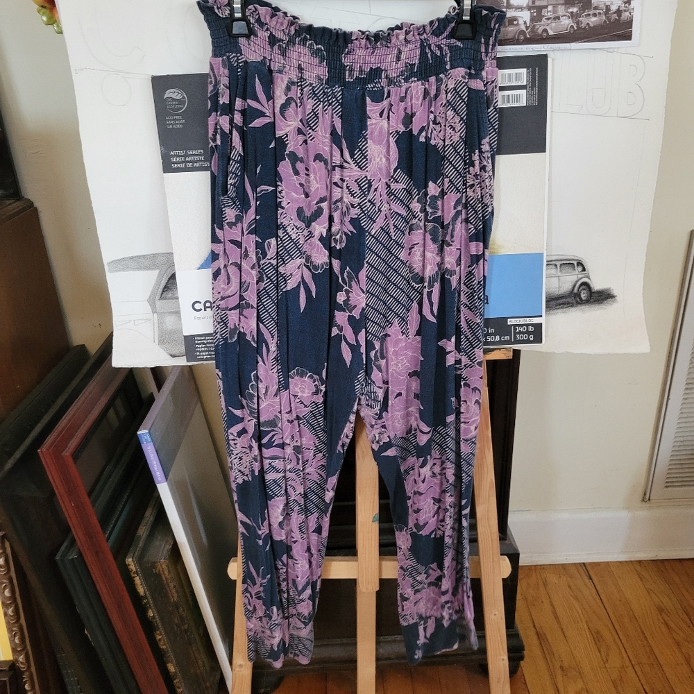 Anthropologie Purple and Blue Floral Joggers